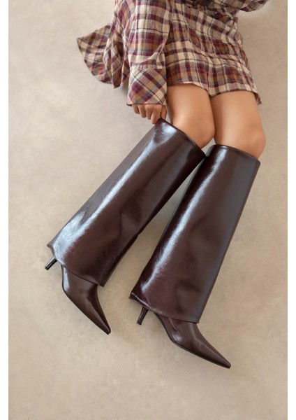 Zack Kadın Tozluk Detay Kırışık Deri Çizme Bordo