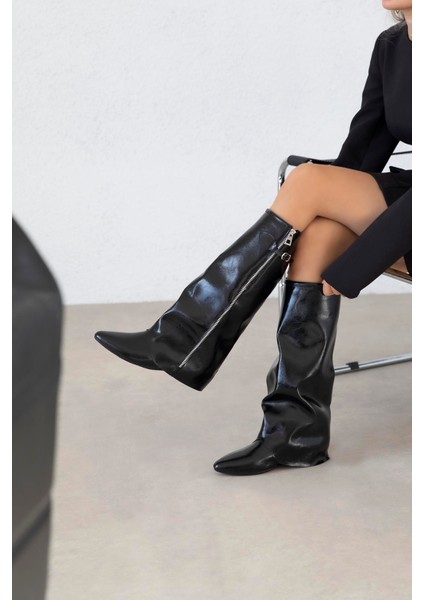 Lotus Kadın Fermuar Detay Deri Çizme Siyah modelleri