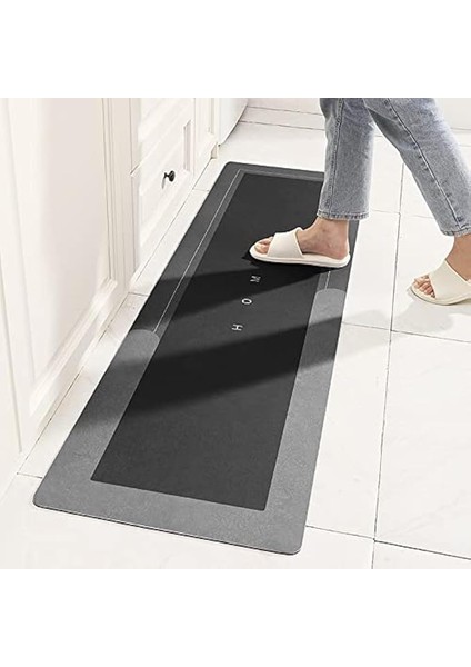 Banyo Paspası Halısı, Süper Emici Zemin Paspası Hızlı Kuruyan Ince Banyo Paspasları Halılar Kauçuk Kaymaz Alt Duş Halıları Duş Lavabo Küvet Için 45 cm x 149 Cm, Kare Koyu Gri