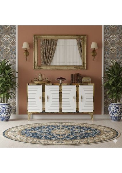 KA1207BG- Tuna Konsol , Tv Sehpası ve Kahve Köşesi 120CM Beyaz- Gold