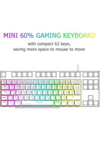 Trol Blue Switch Mini Rgb Oyun Klavyesi Gaming Mekanik 62 Tuşlu 18 Rgb LED USB Tip-C Kablosu Beyaz fiyatları