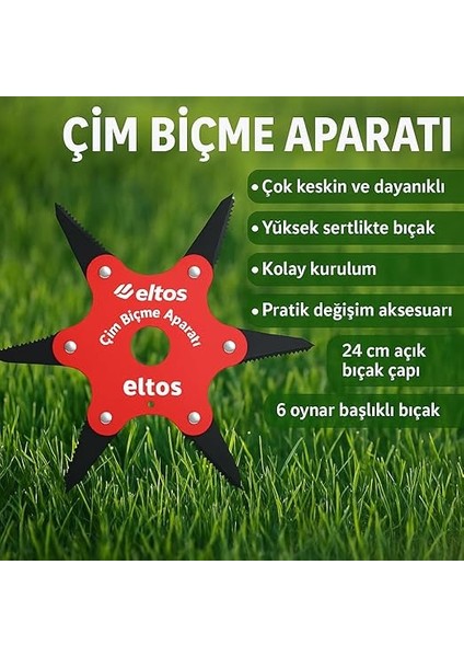Çim Biçme Aparatı, 6 Bıçaklı, Ergonomik, Metal, Bahçe Tırpan Makinesi Ek Parça, CBA250 modelleri