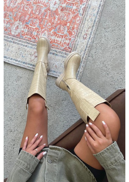 Romee Kadın Fermuar Detay Kroko Çizme Bej fiyatları