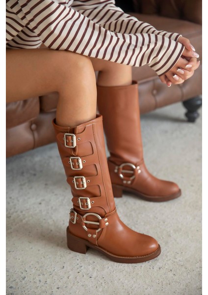 Kimberly Kadın Aksesuar Detay Deri Çizme Taba