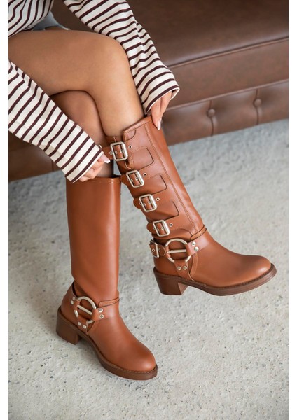 Kimberly Kadın Aksesuar Detay Deri Çizme Taba fiyatları