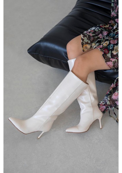 Clara Kadın Kırışık Deri Çizme Bej