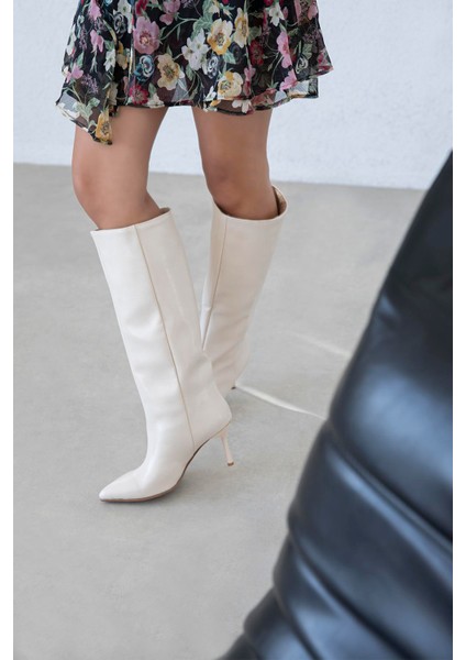 Clara Kadın Kırışık Deri Çizme Bej modelleri