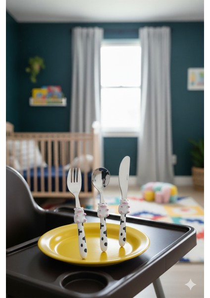 Mini Cow Çocuk Çatal Kaşık Bıçak Takımı 3 Parça