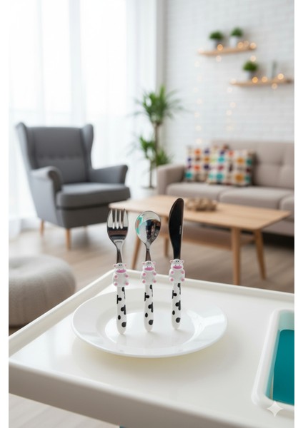 Mini Cow Çocuk Çatal Kaşık Bıçak Takımı 3 Parça modelleri