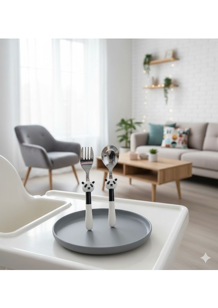 Mini Panda Çocuk Çatal Kaşık Bıçak Takımı 2 Parça modelleri