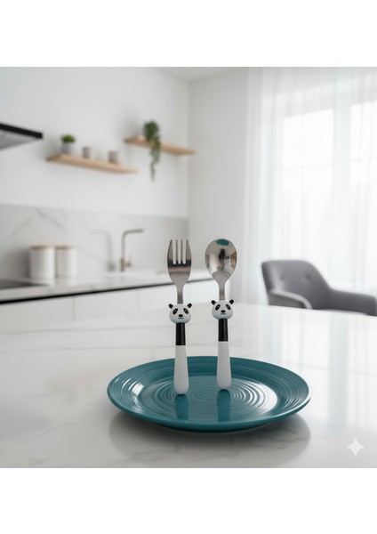 Mini Panda Çocuk Çatal Kaşık Bıçak Takımı 2 Parça indirimleri