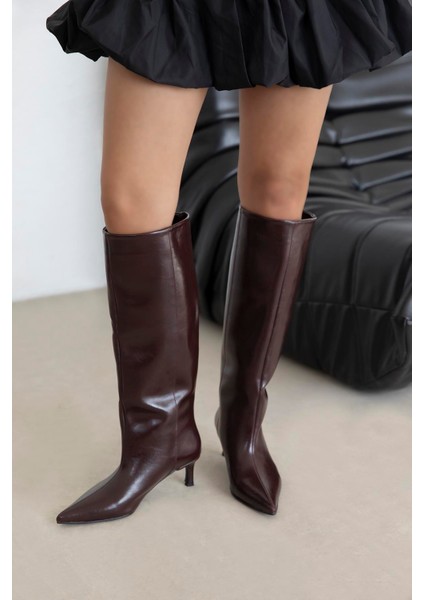 Belinda Kadın Pino Ökçe Deri Çizme Bordo