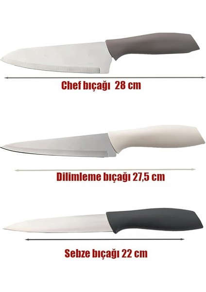 3156-3'LÜ Bıçak Seti Meyve, Et Doğrama Bıçağı Şef Bıçakları Kaliteli Sağlam Bıçaklar 28 x 27.5 x 22 Kapiçino-Antrasit-Krem modelleri