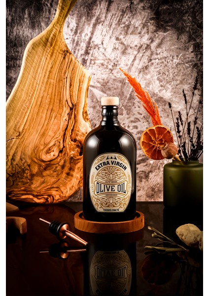 750ML Ahşap Stantlı Black Elite Serisi Vintage Başlıklı Siyah Cam Zeytinyağı Şişesi fiyatları