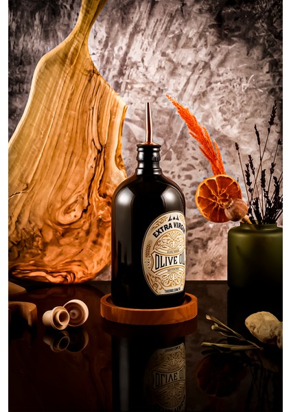 750ML Ahşap Stantlı Black Elite Serisi Vintage Başlıklı Siyah Cam Zeytinyağı Şişesi modelleri