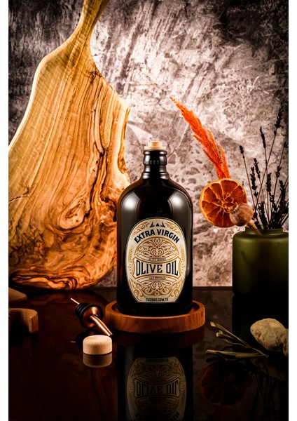 750ML Ahşap Stantlı Black Elite Serisi Vintage Başlıklı Siyah Cam Zeytinyağı Şişesi fırsatları