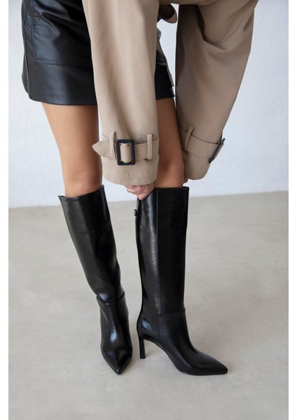 Wati Kadın Aksesuar Detay Kırışık Deri Çizme Siyah fırsatları