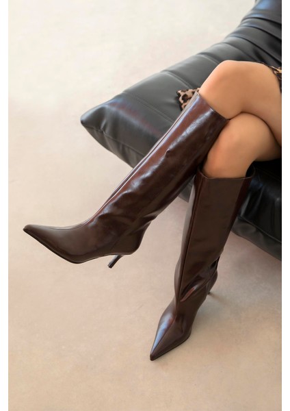 Penka Kadın Kırışık Deri Çizme Kahve