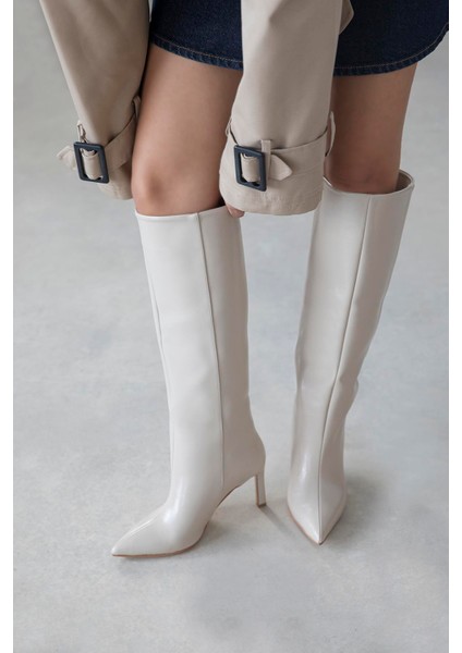 Judd Kadın Kırışık Deri Çizme Bej