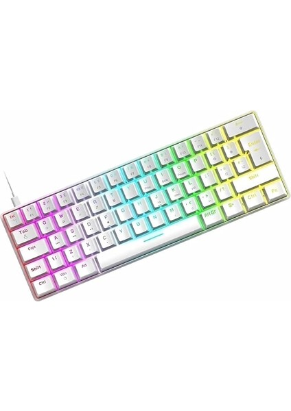 Trol Red Switch Mini Rgb Oyun Klavyesi Gaming Mekanik 62 Tuşlu 18 Rgb LED USB Tip-C Kablosu Beyaz