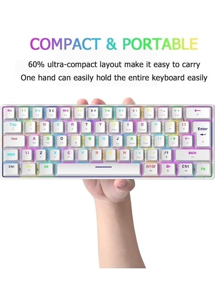 Trol Red Switch Mini Rgb Oyun Klavyesi Gaming Mekanik 62 Tuşlu 18 Rgb LED USB Tip-C Kablosu Beyaz indirimleri