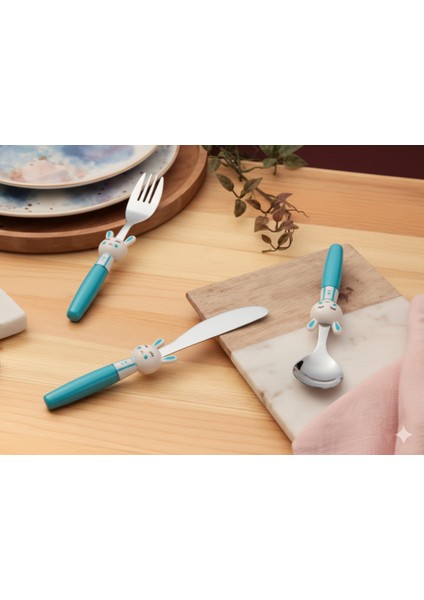 Mini Rabbit Çocuk Çatal Kaşık Bıçak Takımı 3 Parça