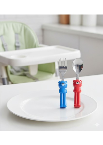 Happy Bear Çocuk Çatal Kaşık Bıçak Takımı 2 Parça