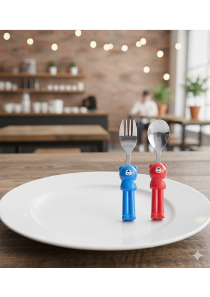 Happy Bear Çocuk Çatal Kaşık Bıçak Takımı 2 Parça modelleri