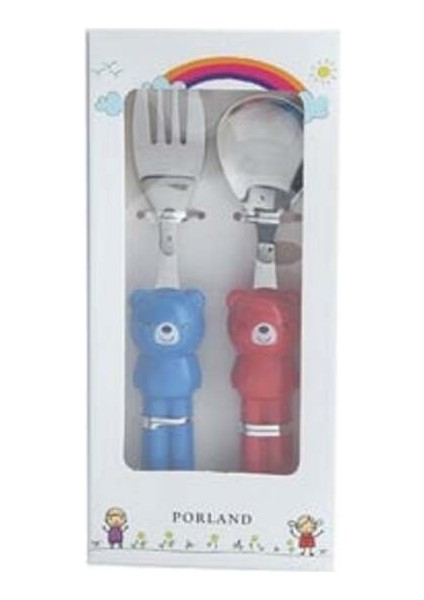 Happy Bear Çocuk Çatal Kaşık Bıçak Takımı 2 Parça fırsatları