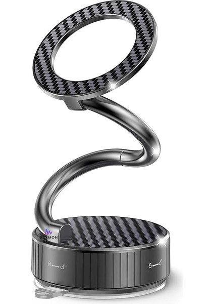 Katlanabilir Karbon Fiber Magsafe ile Uyumlu Mıknatıslı Araç Telefon Tutucu 360° Dönebilir Kilitli Vakum