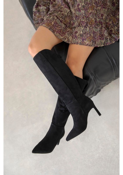 Wati Kadın Aksesuar Detay Süet Çizme Siyah