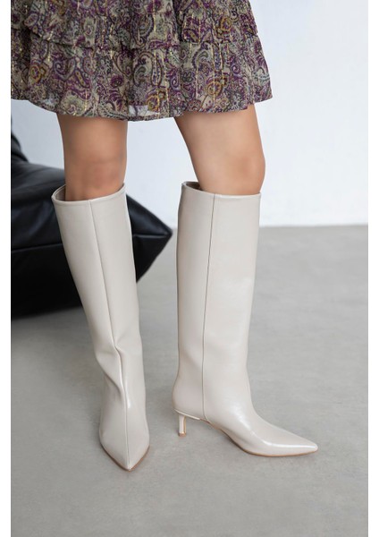 Belinda Kadın Pino Ökçe Deri Çizme Bej