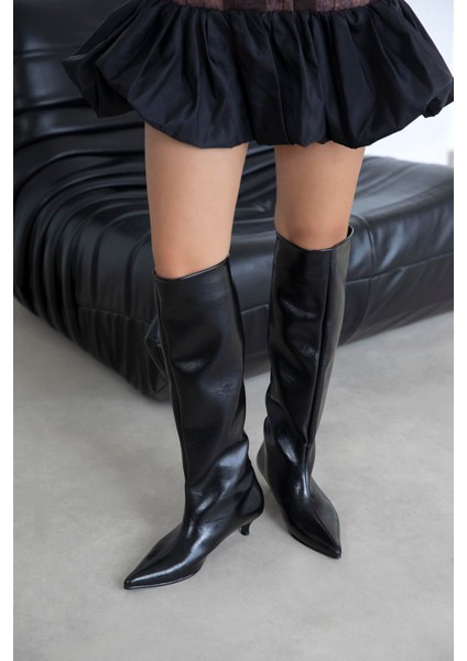 Miranda Kadın Pino Ökçe Kırışık Deri Çizme Siyah fiyatları