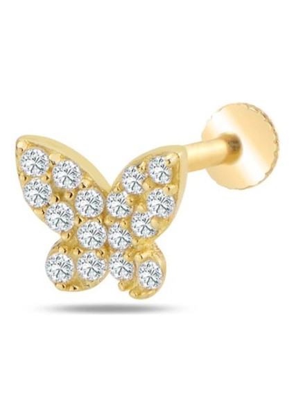 14 Ayar Altın Taşlı Kelebek Piercing