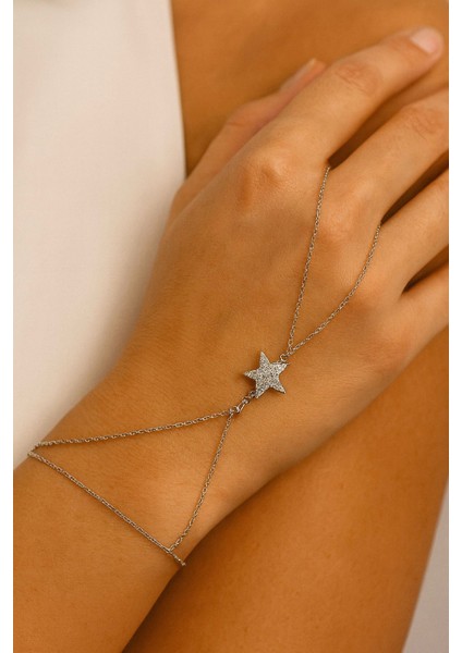 Paslanmaz Çelik Yıldız Detaylı Şahmeran – Zarif Kadın El Zinciri, Modern Tasarım