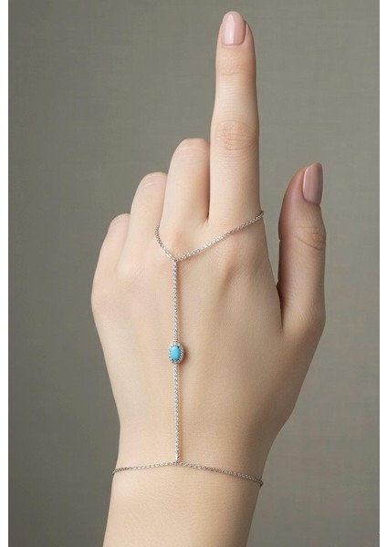 Paslanmaz Çelik Mavi Taşlı Şahmeran – Zarif Kadın El Zinciri, Şık Tasarım