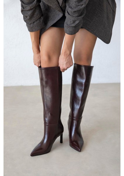 Wati Kadın Aksesuar Detay Kırışık Deri Çizme Bordo