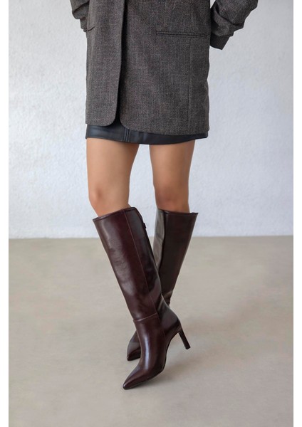 Wati Kadın Aksesuar Detay Kırışık Deri Çizme Bordo fiyatları