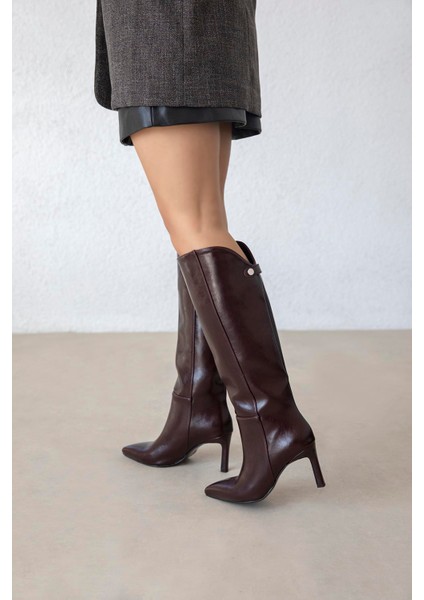 Wati Kadın Aksesuar Detay Kırışık Deri Çizme Bordo modelleri