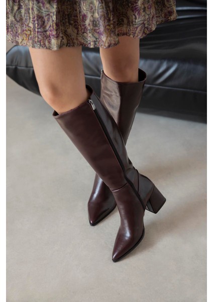 Kamilla Kadın Kırışık Deri Çizme Bordo