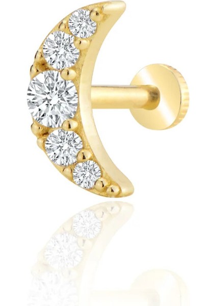 14 Ayar Altın Taşlı Ay Tragus Piercing