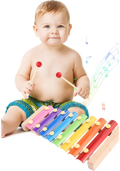 Renkli Ahşap Bebek Müzik Aleti, 8 Nota, 8 Ton, 8 Tuşlu Ksilofon fırsatları