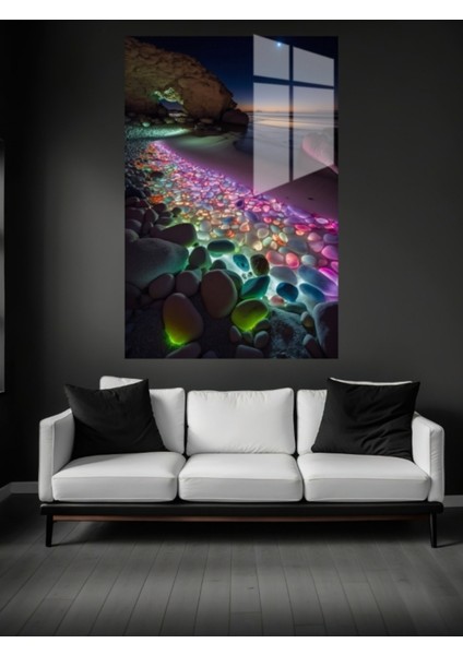 Sahilde Renkli Taşlar Cam Tablo fiyatları