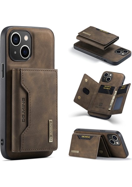 iPhone 13 Kılıf Ming Serisi 2-1 Pu Deri Kartlıklı Kapak