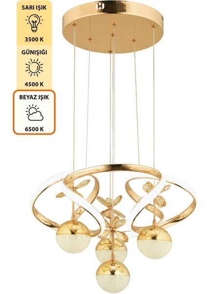 Octavia Kumandalı 3 Renk Işık Özellikli Modern Gold Kaplama Sarkıt LED Avize Salon Avize