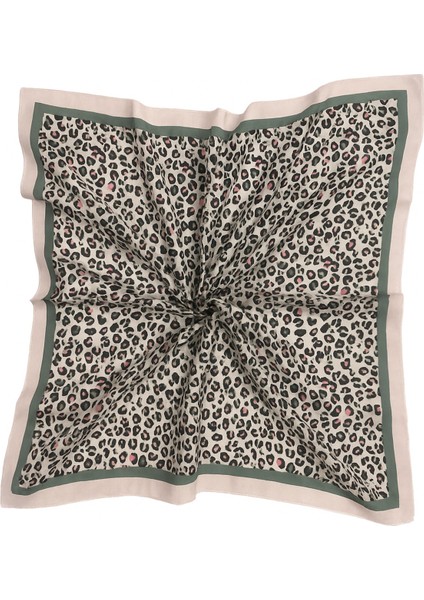 Kadın Gri Renkli Leopar Desenli Eşarp – Pudra Yeşil Kenarlı Modern Tasarım fiyatları