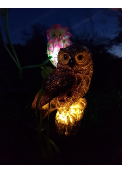 Baykuş Solar Güneş Enerjili LED Işık Bahçe Teras Balkon Ağaç Lambası Aydınlatması Su Geçirmez Kahve