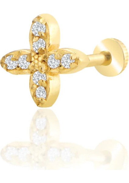 14 Ayar Altın Taşlı Yonca Tragus Piercing