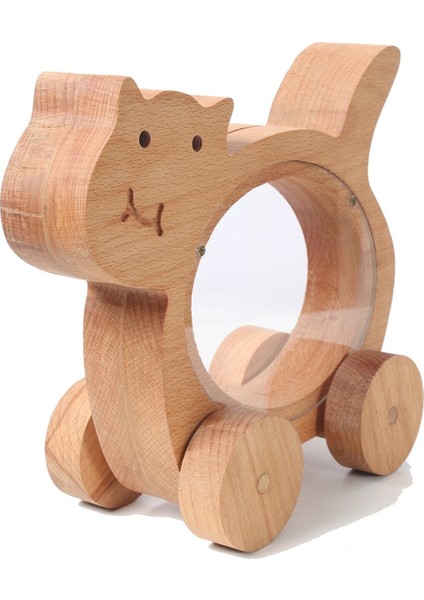 Doğal Ahşap Kedi Figürlü Döner Tekerlekli Dekoratif Kumbara, Boyanabilir, Şık Tasarım modelleri