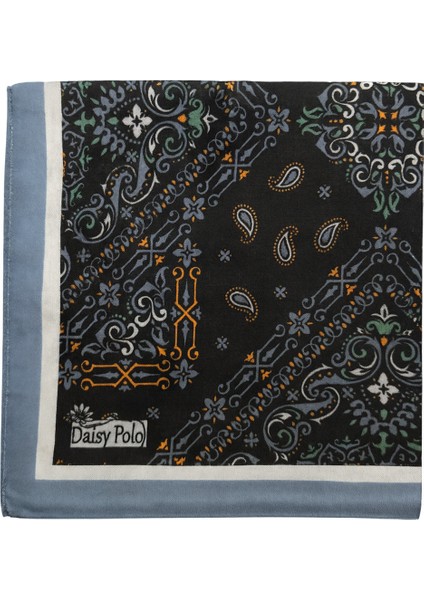 Kadın Siyah Gri Kenarlı Soft Saten Etnik Desenli Kare Eşarp fiyatları